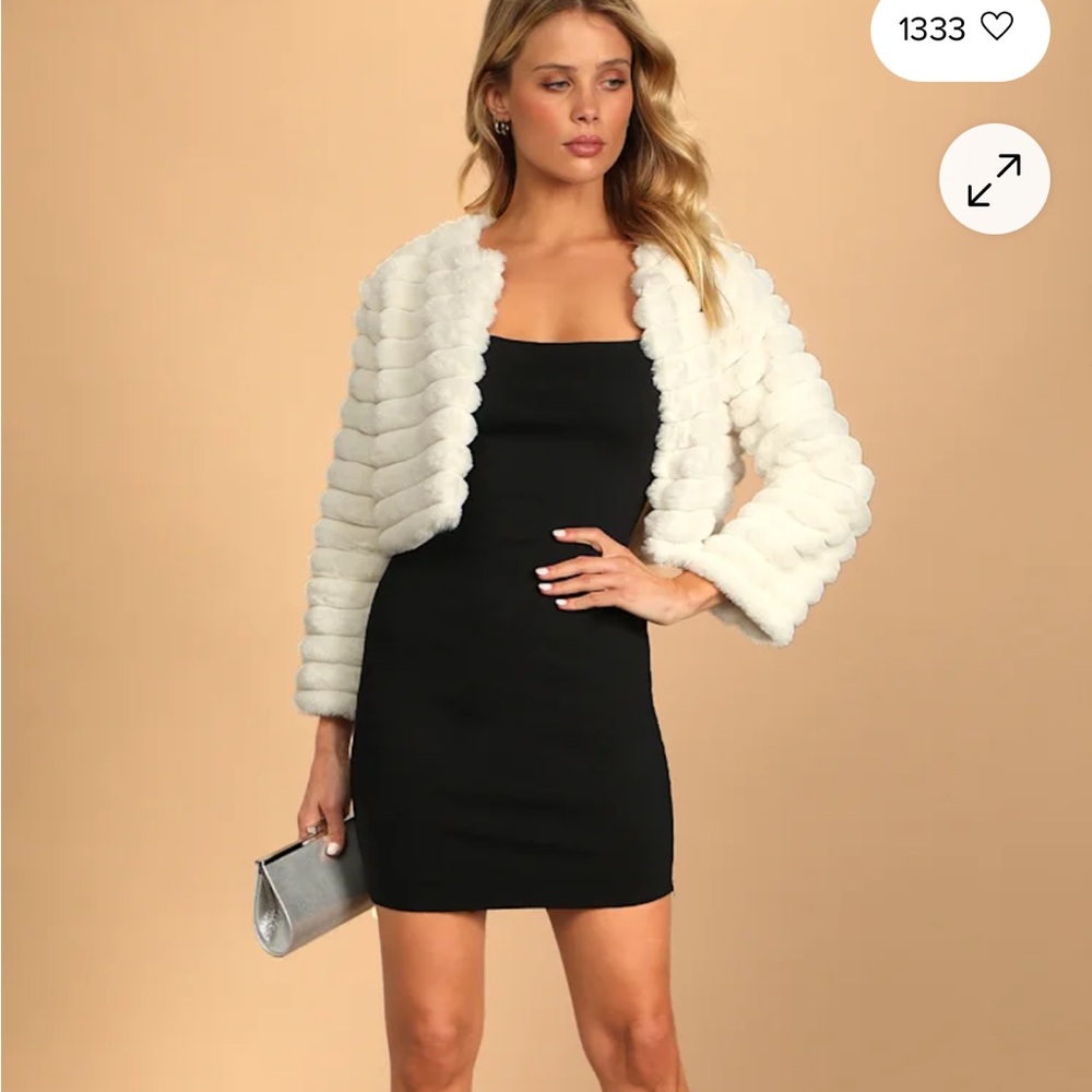 Lulu's Black Mini Dress with White Faux Fur Jacket